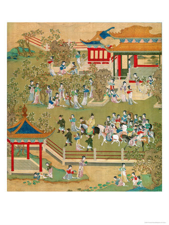 Emperor Yang Ti Strolling in His Gardens with His Wives, from a History of Chinese Emperors