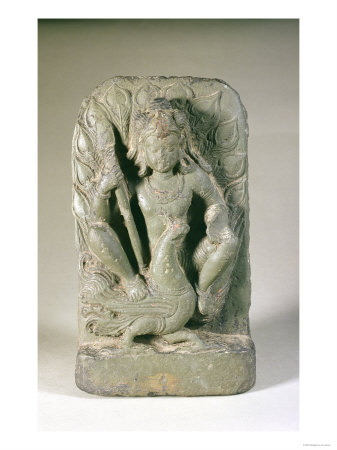 Sandstone Figure of Skanda with His Peacock, Punjab Hills, 6th Century