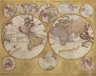 Antique Map, Globe Terrestre, 1690