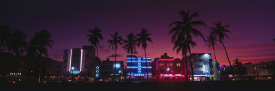 Hotels Illuminated at Night, South Beach Miami, Florida, USA
