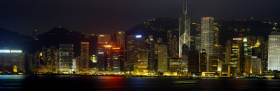 Buildings Lit Up at Night, Hong Kong, China