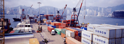 Shipping Containers, Victoria Harbor, Hong Kong, China