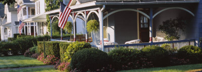 American Flags Hanging on Buildings, Hammondsport, New York City, New York State, USA