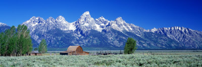 Barn on Plain Before Mountains, Grand Teton National Park, Wyoming, USA