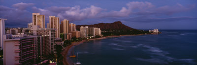 High Angle View of Buildings on the Beach, Waikiki Beach, Oahu, Honolulu, Hawaii, USA