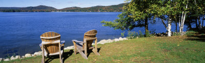 Adirondack Chairs on a Lawn, Fourth Lake, Adirondack Mountains, Adirondack State Park, NY, USA