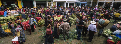 High Angle View of a Group of People in a Vegetable Market, Almolonga, Guatemala