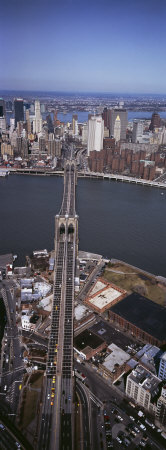 Aerial View of a Bridge, Brooklyn Bridge, Manhattan, New York City, New York State, USA