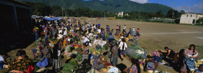 High Angle View of a Group of People in a Vegetable Market, Almolonga, Guatemala