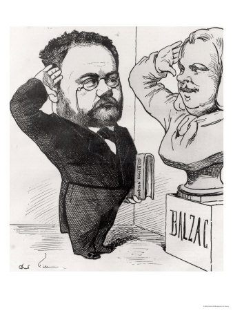 Caricature of Emile Zola Saluting a Bust of Honore de Balzac 1878 Poster