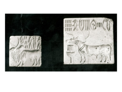 Two Decorated Seals Depicting a Zebu and a Bull, from Mohenjodaro, Protohistoric