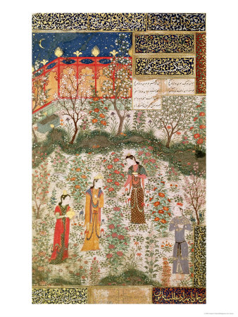 The Persian Prince Humay Meeting the Chinese Princess Humayun in a Garden, circa 1450