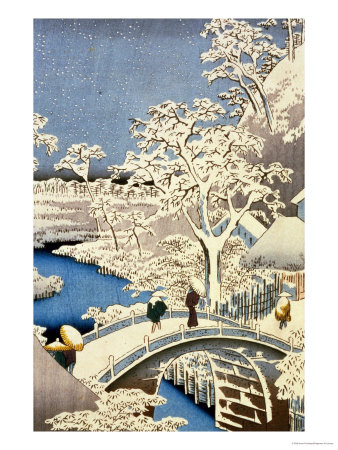 Drum Bridge and Setting Sun Hill at Meguro, from the Series "100 Views of Edo"
