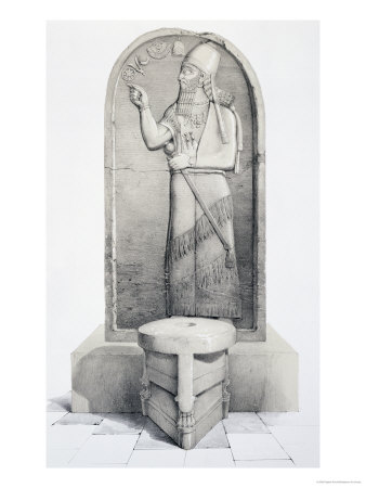The King and Sacrificial Altar, Nimrud, Plate 4 from "Nineveh and Its Remains" by Layard 1849
