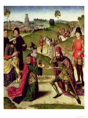 Abraham and Melchizedek, from the Altarpiece of the Last Supper, 1464-68