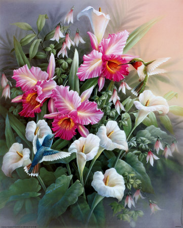 Hummingbirds with Lilies