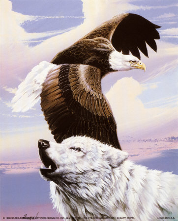 Eagle in Flight with Wolf