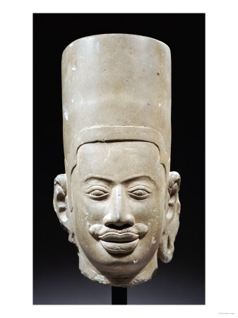 An Important Pre Khmer, Prasat Andet Style, Polished Sandstone Head of Vishnu, Late 7th Century