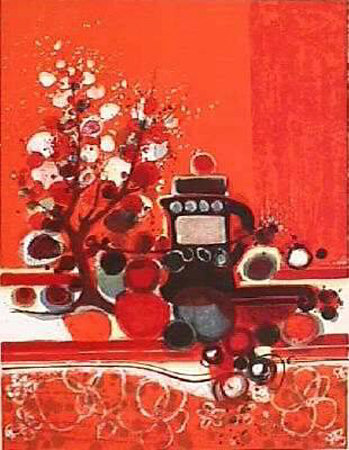 Cafetiere Noire Sur Fond Rouge