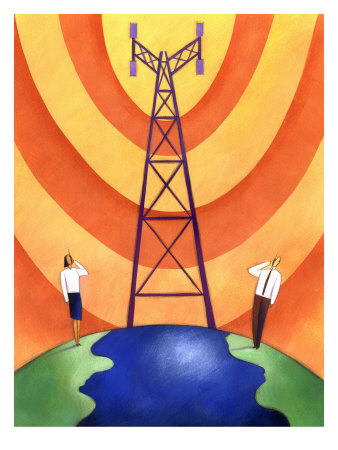 Business People on Phones by Cell Phone Communication Tower