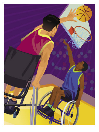 People in Wheelchairs Playing Basketball Poster