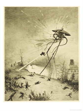 The War of the Worlds, a Martian Fighting-Machine is Destroyed by a Hit from a Shell