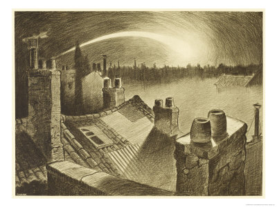 The War of the Worlds, The First ,Falling Star, is Seen Over the Rooftops of London