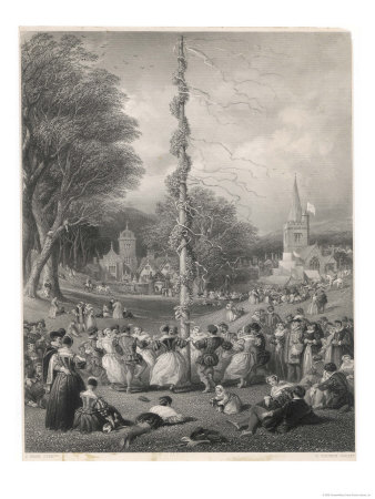 Dancing Round the Maypole on the Village Green in Elizabethan Times