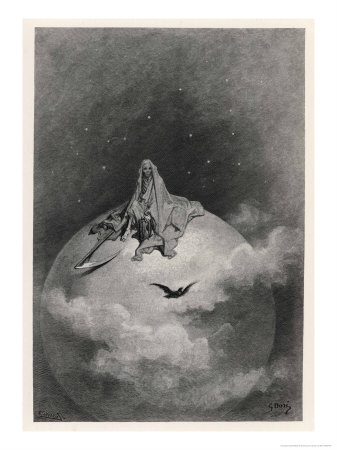 Death Depicted as the Grim Reaper on Top of the World