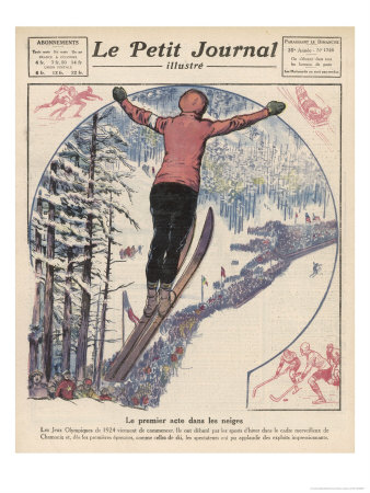 Winter Games at Chamonix: Ski Jumping Ice Hockey and Skating Poster