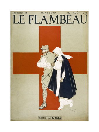 Red Cross Nurse Assists a Bandaged Soldier