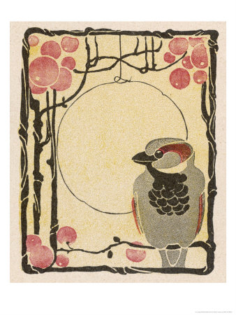 Decorative Bird on the Bough of a Fruit Tree Poster