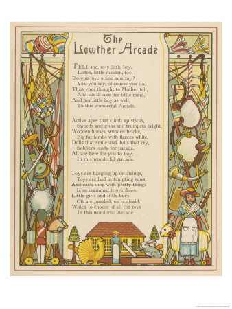 Various Toys Adorn the Border Framing a Poem on Lowther Arcade