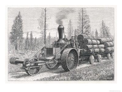 Sturdy Three-Wheeled Steam- Powered Traction Engine Used in the Timber Industry California
