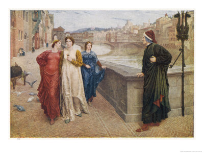 Dante Alighieri Italian Writer Meeting His Beloved Beatrice Portinari on the Lung