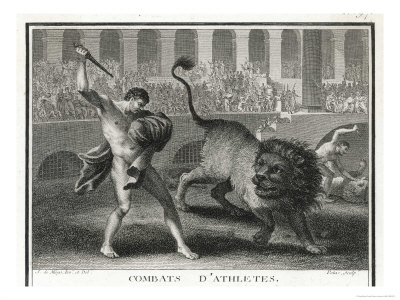 Ancient Rome Gladiators Fighting Lions in an Arena