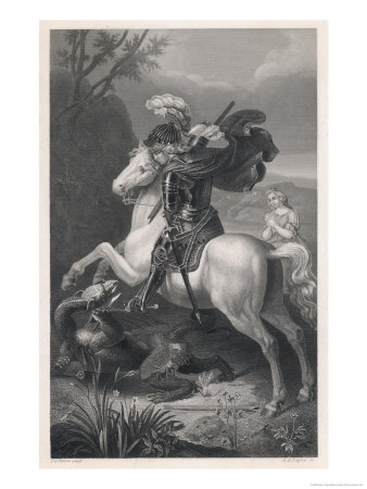 Saint George Slays the Dragon While a Damsel Watches Safely out of Harms Way
