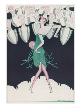 Flapper in a Green Dress Dances in Front of a Group of Men in Evening Dress