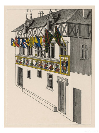 House Decorated with Various Flags During a Jousting Tournament