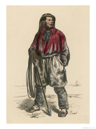 French Whaler Standing with His Rope and Harpoon