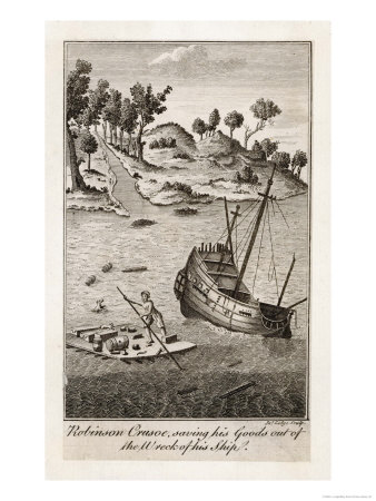 Robinson Crusoe Salvages Goods from the Wrecked Ship