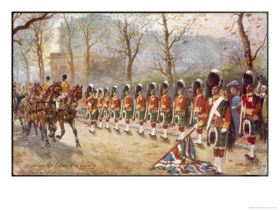 Detachment of Gordon Highlanders Dip the Colours to Passing Royalty Near Buckingham Palace