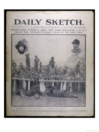 Headline Showing the Collision Between Emily Davison and the King's Horse at the Epsom Derby