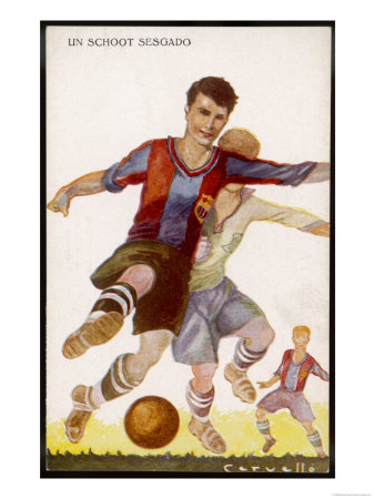 Boys Playing Football in Spanish Team Colours Poster