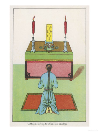 Pious Chinaman Honours His Forebears at a Domestic Altar