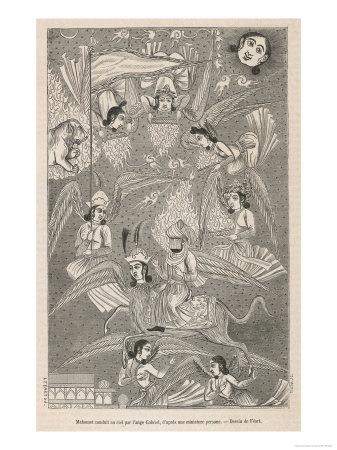 Muhammad Ascends to Paradise with the Help of Gabriel and Other Angels