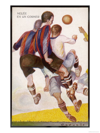 Group of Players Challenge for a Corner Ball in the Air