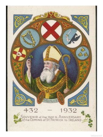 Saint Patrick Postcard Commemorating His Coming to Ireland 1500 Years Previously