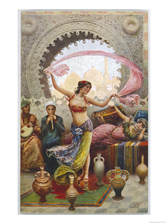 Middle Eastern Belly Dancer Dancing with a Veil to Musical Accompaniment