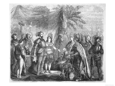 Cortes Accompanied by His Interpreter Dona Marina Receives the Mexican Embassy